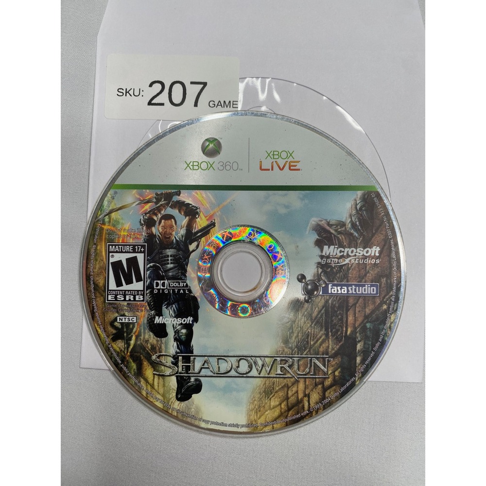 Shadowrun Microsoft Xbox 360 Video Game Disc Only FASA Studio NTSC 2007